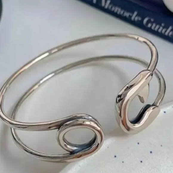 Sterling Silver Safety Pin Bangle Bracelet With Matching Ring - Picture 11 of 15